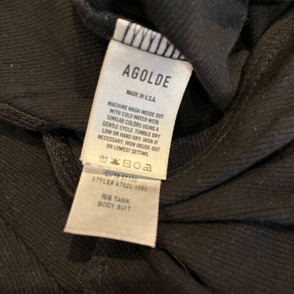 AGolde Rib Tank Bodysuit Black Stretch Scoop Neck Snap Gusset Size Small - Picture 6 of 10